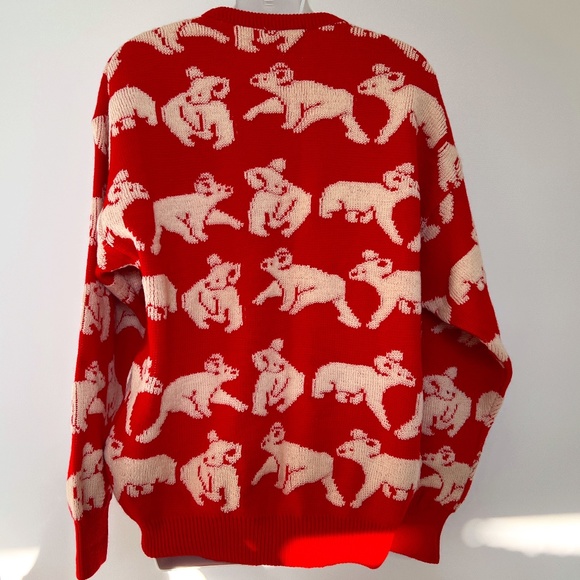 VTG Hysport Sweater Red Wool Knit Koala Bear All Over Print Pullover Size 18 - Picture 3 of 5